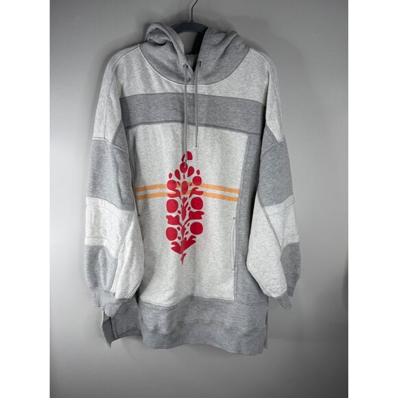 Free People Triple Threat Hoodie Sweatshirt Heather Grey & Victory Red Sz. M NWT - Picture 4 of 7